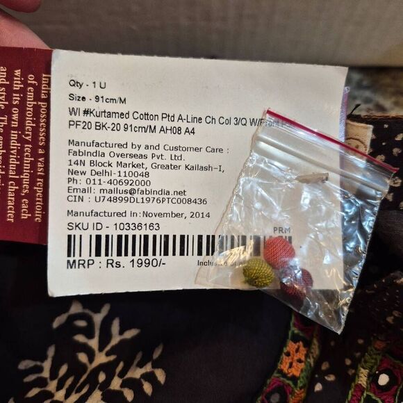 Fabindia Women's Black Cotton Kurta NEW - Picture 16 of 16